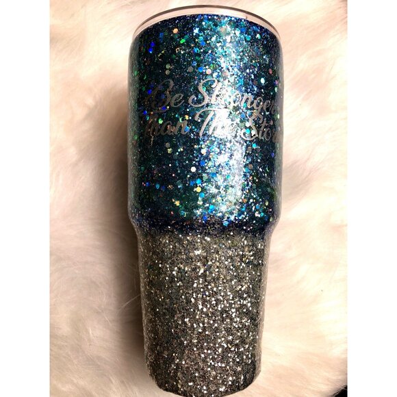 Alcohol Ink Tumbler 30 oz Stainless Steel Insulated Travel Mug Blue & Silver Cup - Picture 2 of 10